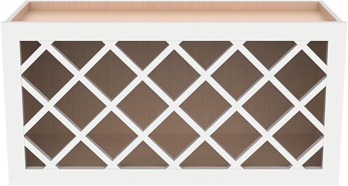 Solid Wood Wine Bottle Rack Wall Cabinet with Lattice Panels - Wine Holder and Storage for Bar, Pantry, Cellar - Mocha (White, 30'W 12'D 15'H)