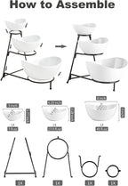 LAUCHUH Serving Dish for Entertaining, 3 Tier Serving Tray, Chip and Dip Serving Set Oval Serving Bowl Set for Easter, Mother's Day Fruit, Dessert, Appetizer, Candy, Vegetable, Black