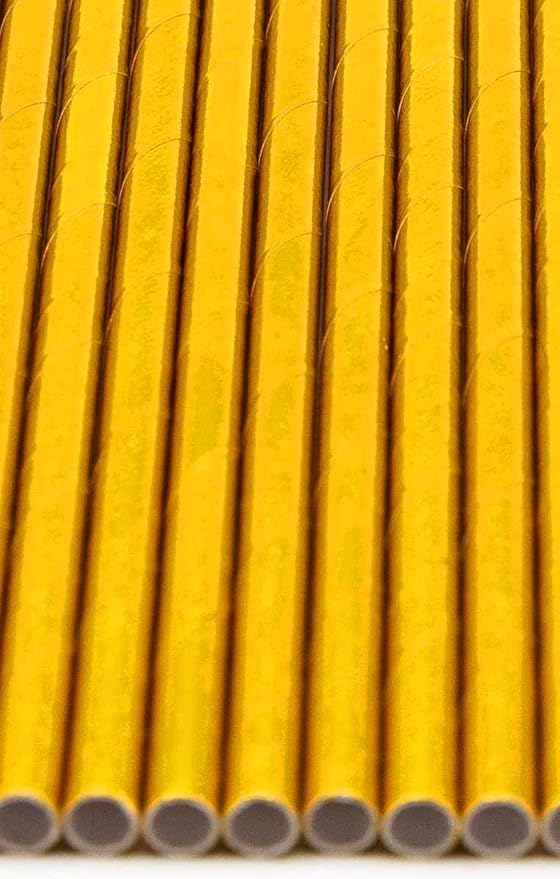 Pack of 150 Gold Foil Biodegradable 4-Ply Paper Drinking Straws (Compostable, Non-toxic, BPA-free)