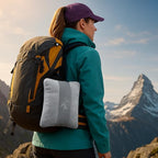 Melissa Large Travel Blanket and Inflatable Pillow Set - 69“ x 43.3” – Soft Blanket with Carry Bag – Lightweight, Compact & Washable for Backpacking, Hiking, Car, Airplane, Office, Camping (Gray)