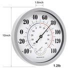 Indoor Outdoor Thermometer Wall Large Numbers Thermometer No Battery 12" Hanging Digital Weather Hygrometers for Home Garden Outside Patio Decor (Silver)