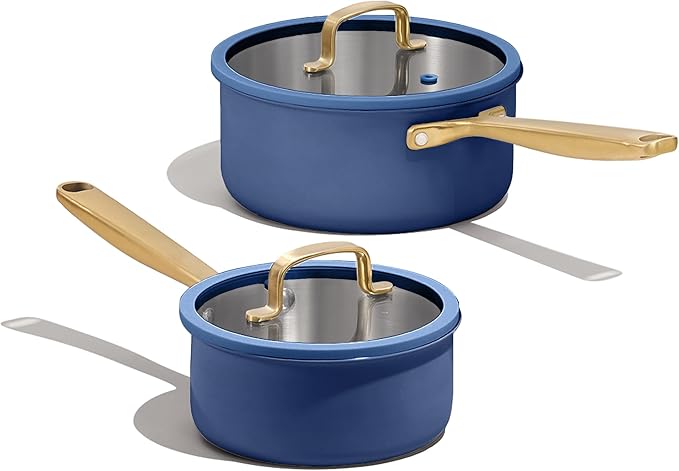 CAROTE 1.5QT & 3.0QT Stainless Steel Saucepan Set, Tri Ply Stainless Steel Sauce Pans with Lids, Small Kitchen Pots Milk Pots, Oven Safe, All Stove Compatible, Non Toxic, Blue