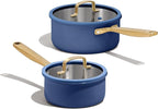 CAROTE 1.5QT & 3.0QT Stainless Steel Saucepan Set, Tri Ply Stainless Steel Sauce Pans with Lids, Small Kitchen Pots Milk Pots, Oven Safe, All Stove Compatible, Non Toxic, Blue
