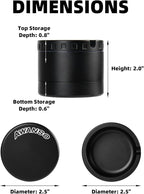 2.5" Grinder [Aluminum] 3-Piece 3-Parts Grinder for Kitchen Spice with Top Storage, Anti-jamming Teeth & Large Bottom Chamber