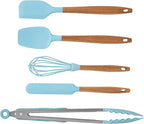 10-Piece Silicone Kitchen Utensils Set with Acacia Wood Handles, Nonstick Safe, Heat Resistant Cooking Tools for Everyday Use (Blue)
