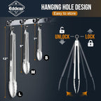 EDDEAS Tongs For Cooking - Heat Resistant 600 Degrees Stainless Steel Kitchen Tong,Heavy Duty Metal Locking Tongs - Perfect for Food, BBQ set of 3 (7",9" and 12") Grey