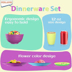 Kitchen Wheat Straw Dinnerware Set | Service for 8 | Unbreakable Dinnerware Set Plates and Bowls Sets Dinner Plates Dessert Plate Drinking Glasses Cereal Bowls Kitchen Dishes Sets - Memphis