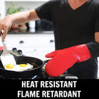 Homwe Silicone Oven Mitts and Potholders (4-Piece Sets) Heavy Duty Cooking Gloves, Kitchen Counter Safe Trivet Mats | Advanced Heat Resistant, Non-Slip Textured Grip Pot Holders(Red)