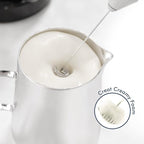 Powerful Milk Frother Handheld Foam Maker, Mini Whisk Drink Mixer for Coffee, Cappuccino, Latte, Matcha, Hot Chocolate, With Stand, White