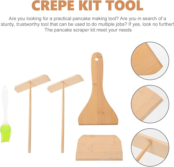 Crepe Spreader and Pancake Spatula Set, Kitchen Gadget Kit with Wear-resistant Tools for Cooking Crepes and Pancakes, Convenient 5pcs Kitchen Utensils for Home Use Random Color