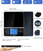 Ataller Food Scale with Nutritional Calculator, Kitchen Diet Scale, Digital Food Calorie Counting Scale for Meal Prep, Kitchen, Baking, Weight Loss, Resolution 1g, Max 5kg 11Ib, Tempered Glass, Black