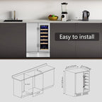 Wine and Beverage Refrigerator,24 Inch Dual Zone Wine Beverage Cooler, Built-in/Freestanding Beer and Wine Fridge with a Powerful Compressor, 20 Bottles and 88 Cans Capacity