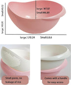 2-in-1 Rice Colander, Vegetable and Fruit Cleaning Filter Basket, 2Piece Sturdy and Easy-To-Use Food Grade Kitchen Tool Accessories (Pink+white, Small)