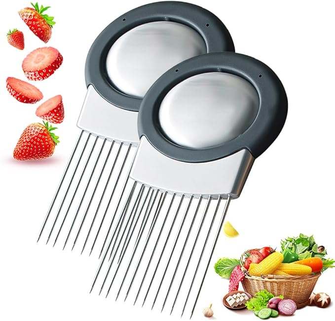 Onion Holder for Slicing, Stainless Steel Onion Slicing Rack, 2026 Upgraded Slicer, Lemon Slicer Vegetable Cutter, Home Kitchen Tools, Fruit, Lemon Slice Aids (2pc)