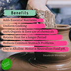 Swadeshi Blessings HandMade Exclusive Range Unglazed Clay Handi/Earthen Kadai/Clay Pot For Cooking & Serving with Lid, 2.8Liters (With Natural White Firing Shade & Mirror Shine) (Black)