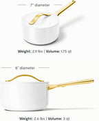 Caraway Nonstick Ceramic Sauce Pans with Lids (3 qt & 1.75 qt) - Non Toxic, PTFE & PFOA Free - Oven Safe & Compatible with All Stovetops (Gas, Electric & Induction) - White