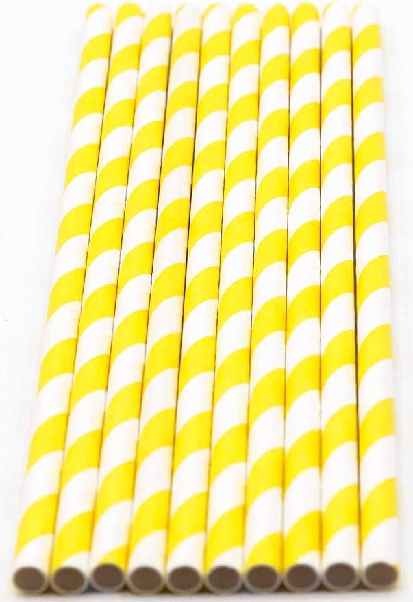 Pack of 300 Yellow Swirls Biodegradable 4-Ply Paper Drinking Straws (Compostable, Non-toxic, BPA-free)