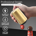 Automatic Beer Bottle Opener with Magnetic Cap, Stainless Steel One-Handed Lid Opening Spring Loaded Push&Pop Bottle Opener for Home Bars Picnic Camping Hiking（2PCS）