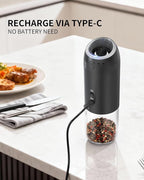 CIRCLE JOY Gravity Electric Salt and Pepper Grinder Set Rechargeable Automatic Pepper Mills with External Adjustable Coarseness, 176ml Large Capacity, Bright LED Light