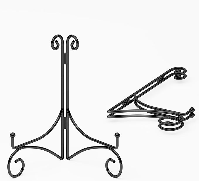 Iron Plate Stand for Display with Folding Design, Picture Stands for Tables, 12 Inch Large Easels for Displaying for Book, Art Piece, Photo and Platter, 12’’ Black