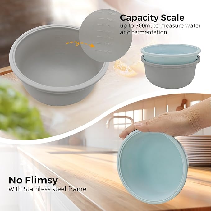 3Pcs Stackable Silicone Pizza Dough Proofing Proving Containers with Lids,Pizza Dough Proofing Box 700ml For Home Kitchen | Make 12" Pizzas (Grey)