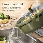 CAROTE 18 Pcs Ceramic Cookware Set Detachable Handle, Non Toxic Pots and Pans Set Non Stick, Induction Kitchen Cookware Removable Handles, Oven Safe, Stackable RV/Camping Cooking Set, Green