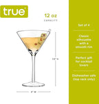 True Manhattan Martini Glass, Crystal Cocktail Coupes, Clear Glass, Cocktail glass set, Dishwasher Safe, Holds 12 oz., Set of 4