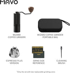 MAVO Manual Coffee Grinder, Wizard Hand Coffee Grinder, Capacity 25g with CNC Stainless Steel Hexagonal Conical Burr, Adjustable Setting, Burr Coffee Bean Grinder for French Press, Pour Over, Black