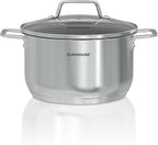 SUNHOUSE 18/8 Stainless Steel Stock Pot - 6.5 Quart Heavy-Duty Induction Cooking Pot with Visible Lid for Pasta, Soup, Spaghetti - Nonstick Thick-Bottom Deep Stockpot