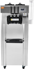 VEVOR 1850W Commercial Soft Ice Cream Machine 3 Flavors 5.5 to 8.2Gallon per Hour PreCooling at Night Auto Clean LCDPanel for Restaurants Snack Bar, Sliver