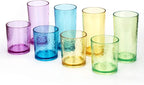 KX-WARE 14-ounce and 20-ounce Acrylic Glasses Plastic Tumbler, set of 8 Multicolor - Hammered Style, Dishwasher Safe, BPA Free