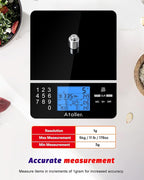 Ataller Food Scale with Nutritional Calculator, Kitchen Diet Scale, Digital Food Calorie Counting Scale for Meal Prep, Kitchen, Baking, Weight Loss, Resolution 1g, Max 5kg 11Ib, Tempered Glass, Black