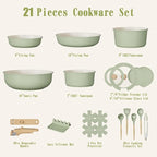 Umite Chef Non Stick Pots and Pans Set, 21 Pcs Ceramic Kitchen Cookware Set with Detachable Handle, Nonstick Healthy Induction Cookware, Dishwasher RV Cookware Set, Oven Safe, Stackable, Sage Green