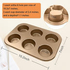 2 Packs Premium Steel Muffin Pan for Baking, Round Muffin Baking Pan, Baking Tray for Muffins, Cupcakes, Brownie(Gold, 6 Cup)