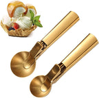Ice Cream Scoop, 2Pcs Stainless Steel Gold Cookie Scoop with Trigger Melon Baller Scooper Cones, Specialty Tools and Gadgets, Ice Cream Spoon Food Scoop for Frozen Yogurt Sundaes Fruit Cookie