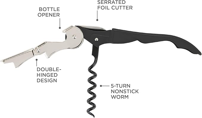 True Truetap Double Hinged Waiter's Corkscrew Wine Opener, Stainless Steel Wine Bottle Opener with Built In Foil Cutter, Home Bar Tools, Bar Cart Accessories, Wedding Gifts, Set of 1, Metallic Red