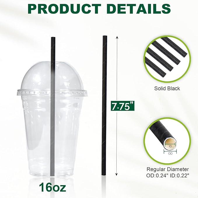 7.75 inch Disposable Black Paper Drinking Straws Bulk (Case of 4,000 ct.) - for Cocktail, Bars, Restaurants - Biodegradable