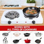 Electric Countertop Burner, Double Burner, 2000W Induction Cooktop, Portable Electric Hot Plate, 5 Level Adjustable Temperature Control Cooking Ranges for Home Dorm Camping Cooking(White Coil)