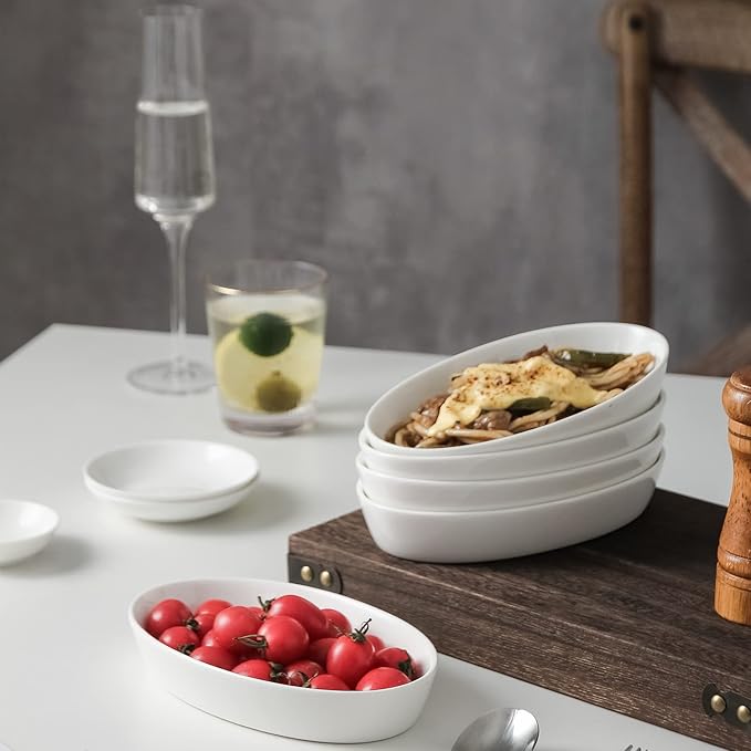 UIBFCWN Au Gratin Baking Dishes for Oven Safe, Set of 8, 7.5''x4.5'' Mini Casserole Dish, Ceramic Oval Baking Dish for Single Serving, Cauliflower Baking Dish, Banana Split Bowls, 11.5oz