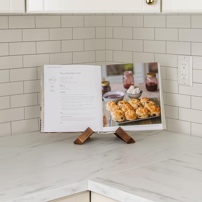 Cookbook Stand, Wooden Recipe Book Holder, Cook Book Stand for Kitchen Counter, Multifunctional Display, Kitchen Counter Decor - Brown