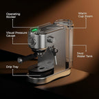 Espresso Machine 20 Bar, Compact Espresso Maker Stainless Steel 1450W Professional Coffee Machine for Latte & Cappuccino with Steam Wand