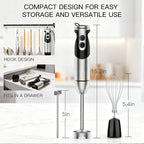 MegaWise Stainless Steel Titanium Reinforced 3-in-1 Immersion Hand Blender, Powerful with 80% Sharper Blades, 12-Speed Corded Blender, Including Whisk and Milk Frother (3-in 1 Black)