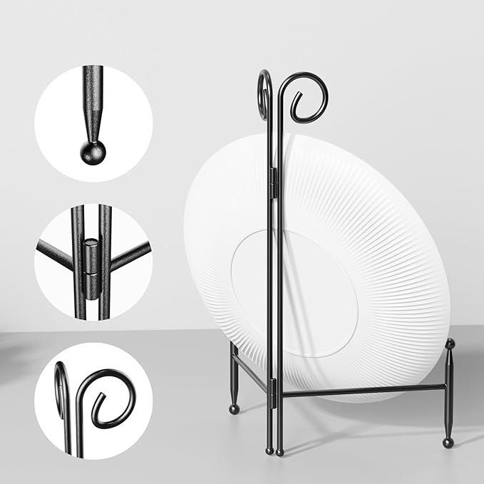 SVENJBB 10 Inch Plate Stands for Display, Black Metal Frame Holder Stand for Picture and Decorative Plate, Collapsible Easel Display Stand for Platter, Book and Art (2 Pack)