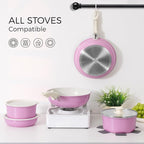 SODAY 15Pcs Pots and Pans Set Non Stick, Cookware Sets with Detachable Handle, Nonstick RV Kitchen Cooking Tools Removable Handles, Oven Safe, Induction Fast, Stackable Induction Cookware, Pink