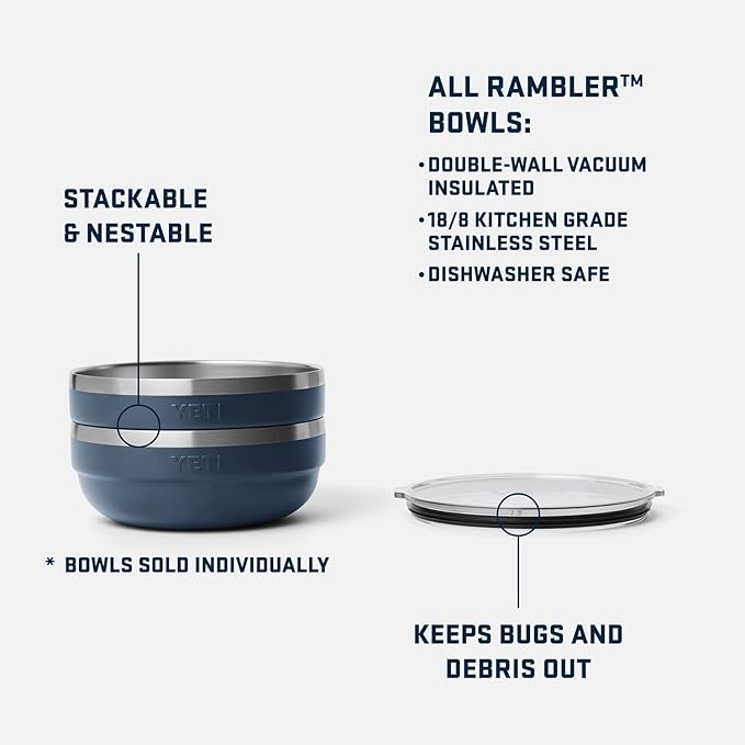 YETI Rambler Low Bowl, Vacuum Insulated, Stackable and Nestable Stainless Steel Bowl with Lid, 1.6 Quart, Cape Taupe