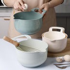 Mixing Bowls - 4 Piece Nesting Plastic Mixing Bowl Set with Pour Spouts and Handles - Non Slip Bottom and Measurement Markings (Light Green)