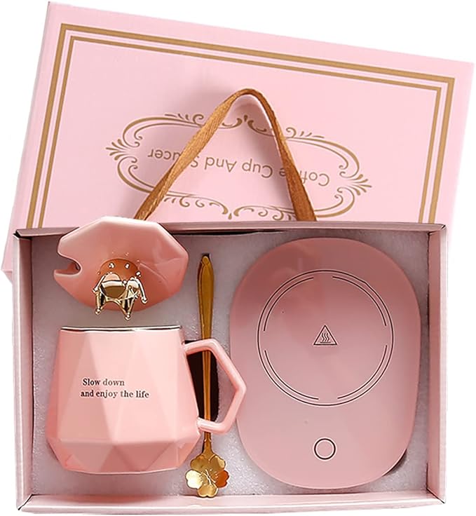 CGHWBEA Coffee Warmer for Desk,with Mug Set. Cup Warmer Tea Warmer, Electric Beverage Warmer, Drink Warmer for Cocoa, Tea, Milk (Pink), LUMAN03
