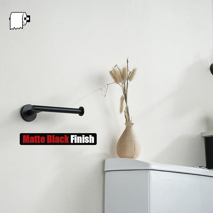 JQK Black Toilet Paper Holder, 5 Inch 304 Stainless Steel Thick 0.8mm Tissue Paper Dispenser, Matte Black Wall Mount, 2 Pack, TPH120-PB-P2