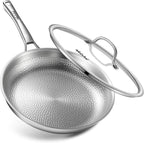 Titanium Pan, 12 Inch Pure Titanium Hammered Pro frying pan with Lid, Non-Toxic Skillet for Cooking, PFAS/PFOA/PTFE Free Cookware, Dishwasher&Oven Safe, Kitchen Induction Compatible