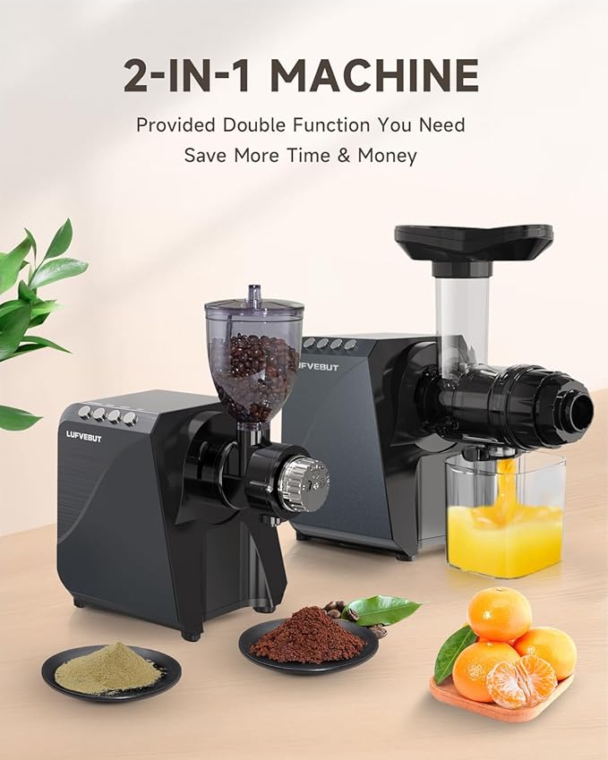 Cold Press Slow Juicers for Carrot Celery Ginger Beet, Electric Coffee Grinder, 250W Masticating Juicer Machine Vegetables Fruit Juice Extractor Easy To Clean Quiet Juicer BPA-Free Reverse Function